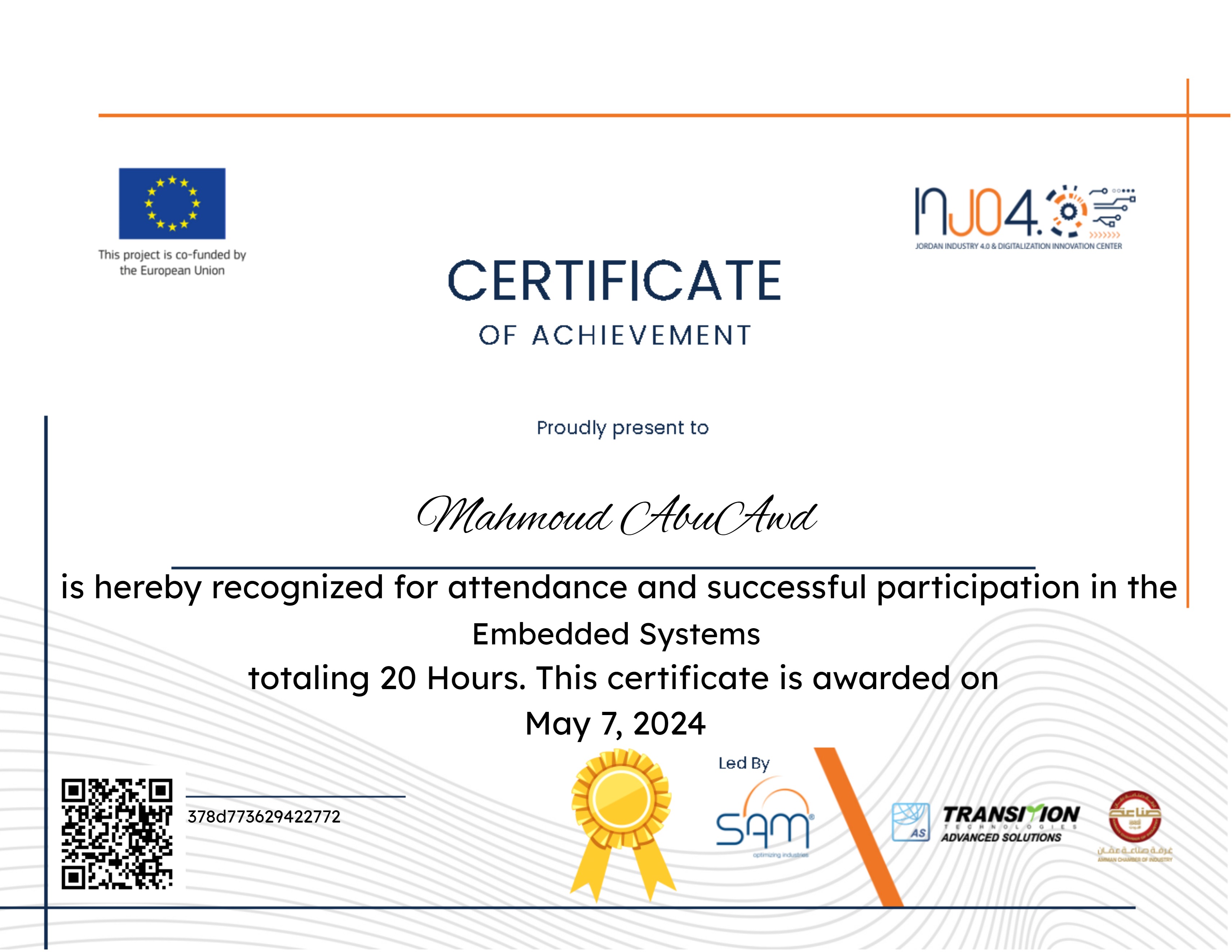 Embedded System Designing certificate