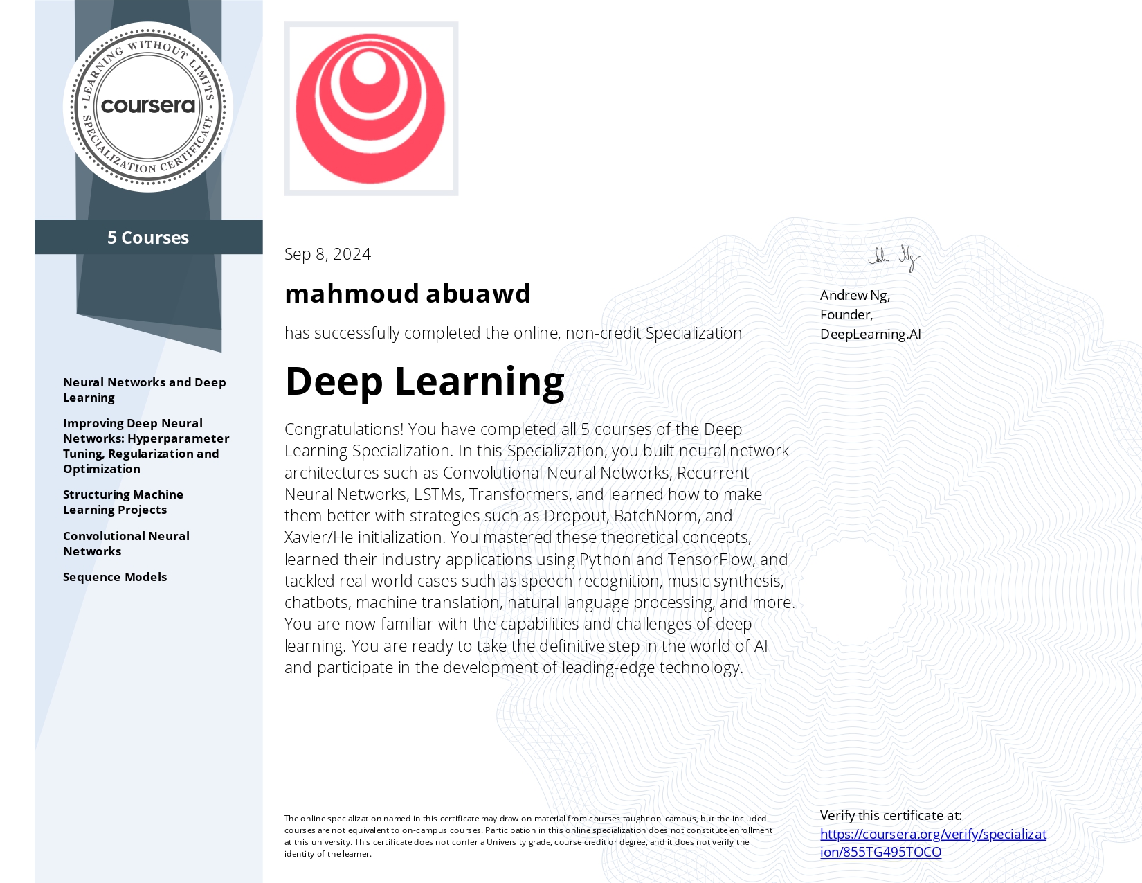 TensorFlow Developer Certificate certificate